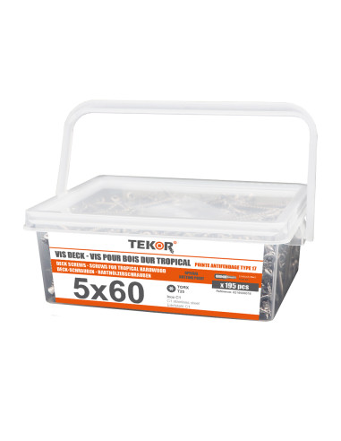 1 x Secchio di 195 Vite Per Decking TEKOR 5X60...