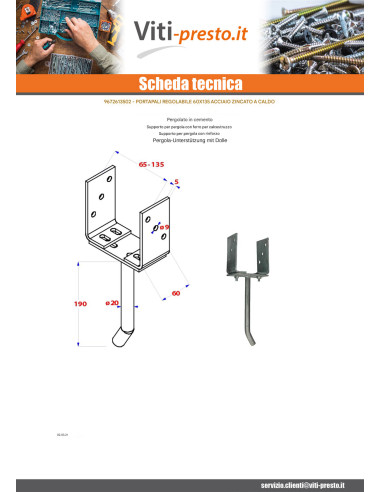 1 x Base de correio regolabile 60X135 Elevata...