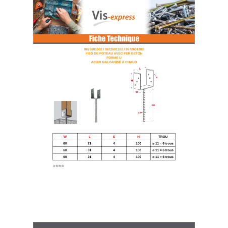 1 x Base de correio stile U 60X100X81 Elevata Resistenza Alla Corrosione Acciaio Zincato A Caldo