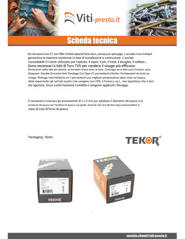 1 x Vite Per Decking TEKOR Testa Forata Bombata...
