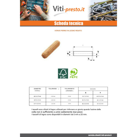 1 x Perno scanalato in legno 12X40