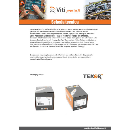 1 x Vite Per Decking TEKOR Testa Forata Bombata T15 4X40 cut Chiodo Anti-Spacco 17 Acciaio Inox Acciaio Inox C1 AISI 410
