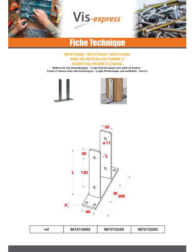 1 x Base de correio stile U 81X50X200 Elevata...