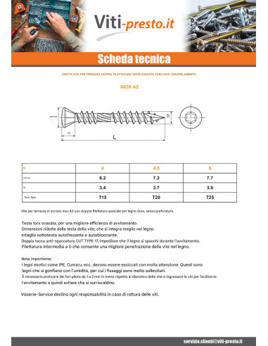 1 x Vite Per Decking TEKOR Doppia Filettatura...