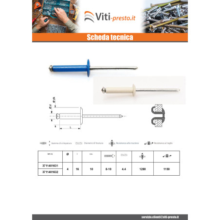 1 x Rivetto A Strappo Peel GOSTAR Barra Filettata Alluminio Acciaio 4.8X18