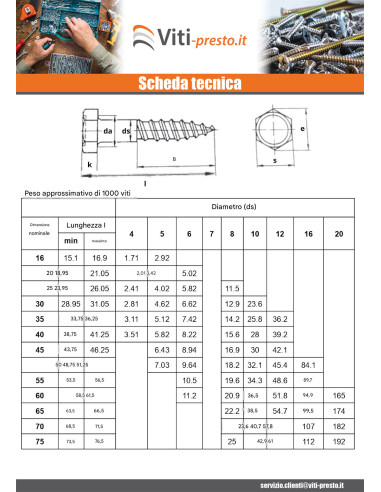 1 x Viti A Legno 12X80 Zincate