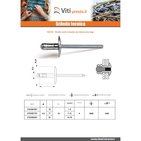 1 x Rivetti a strappo Multigrip Barra Filettata Alluminio Acciaio 4.8X10 Testa Extra Large