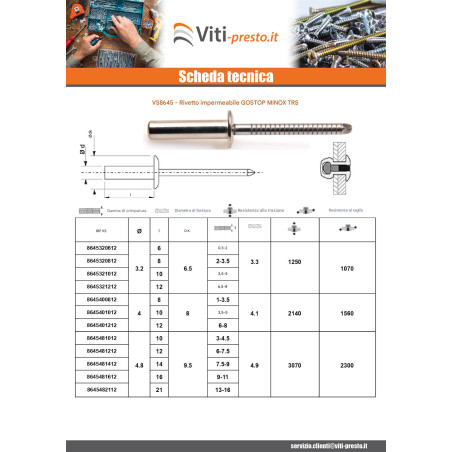 1 x Rivetto Sigillato STOP MINOX Testa tonda standard 3.2X12