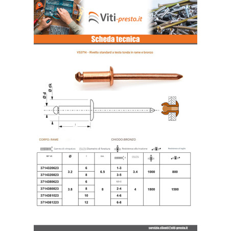 1 x Rivetto TRS asta di rame bronzo 3.2X6