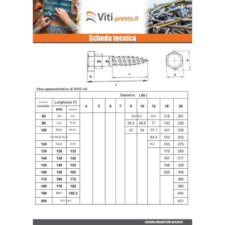 1 x Viti A Legno 10X260 Zincate