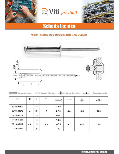1 x Rivetto Cieco GOLIGHT ALU/ALU TRS 4X25