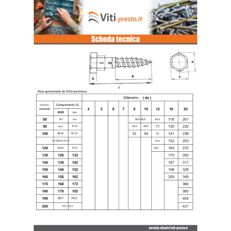 1 x Viti A Legno Acciaio Inox A2 6X70
