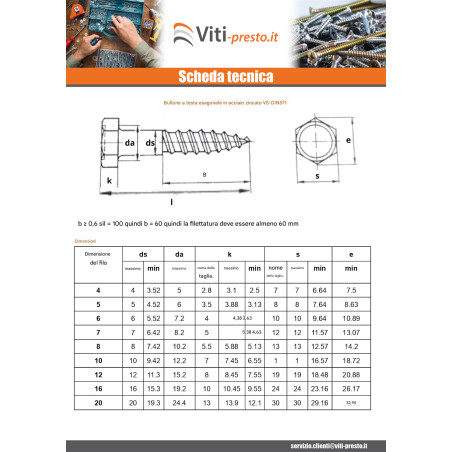 1 x Viti A Legno 12X100 Zincate