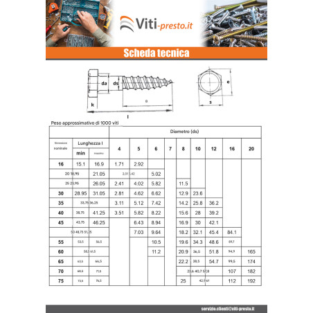 1 x Viti A Legno 7X120 Zincate
