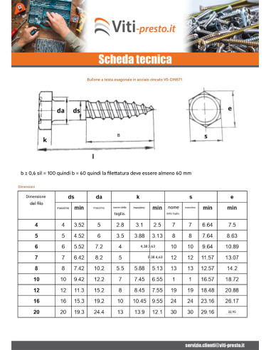 1 x Viti A Legno Acciaio Inox A2 5X60