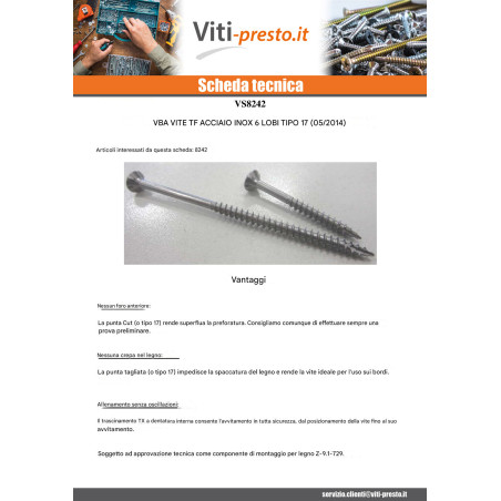 1 x Viti per legno TEKOR Acciaio Inox A2 Testa Forata Dentellato T10 3,5X45 Filettata Su 30 cut Chiodo Anti-Spacco 17