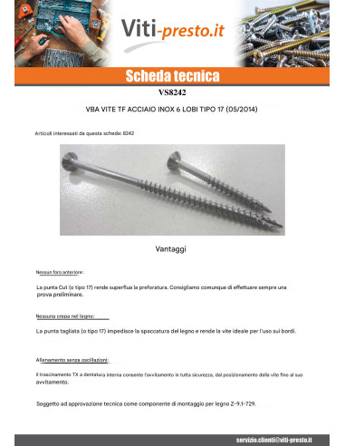 1 x Viti per legno TEKOR Acciaio Inox A2 Testa...