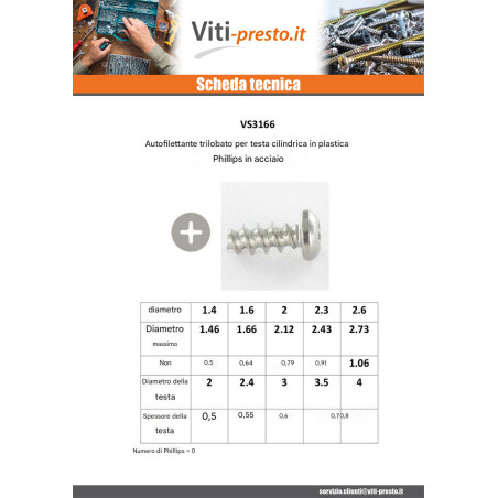 1 x Vite Autofilettante Per Plastica Testa Cilindrica Phillips 0 2X5 Zincate microviti