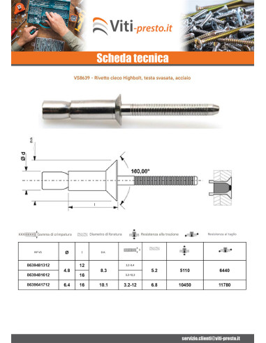 1 x Rivetto cieco interamente in acciaio HIBOLT...