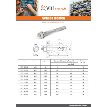 1 x Perno Ancoraggio R-XPTIIIZP M12X80 Zincate RAWLPLUG