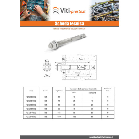 1 x Perno Ancoraggio R-Xpt M8X75 Zincate RAWLPLUG