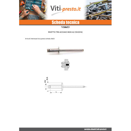 1 x Rivetto Cieco Tutto Acciaio Inox Testa tonda standard 4,8X26 Spessore Di Serraggio 18 con 21