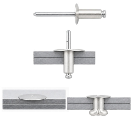 1 x Rivetti a strappo Alumínio Pino de aço 5X12 Testa EXTRA Large