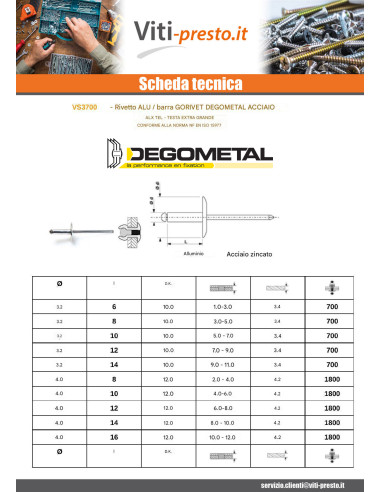 1 x Rivetti a strappo Alumínio Pino de aço...