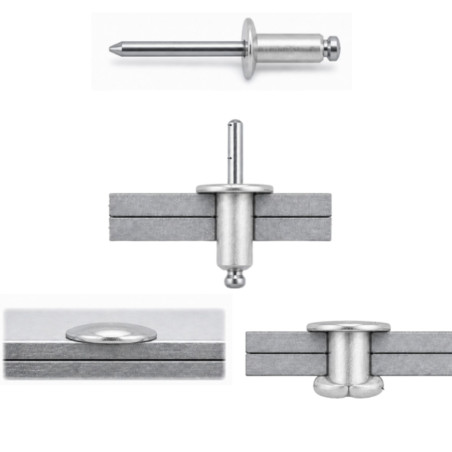 1 x Rivetti a strappo Alumínio Pino de aço 4x16 Testa Large