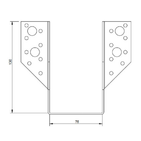 1 x Supporto per travi a forma di U con Alette Esterno 75X130 Acciaio Zincato Nero