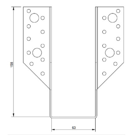 1 x Supporto per travi a forma di U con Alette Esterno 63X158 Acciaio Zincato Nero
