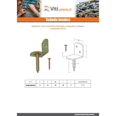 1 x Set di 4 staffe a L per pannelli intrecciati con vite 30X2 Bicromato
