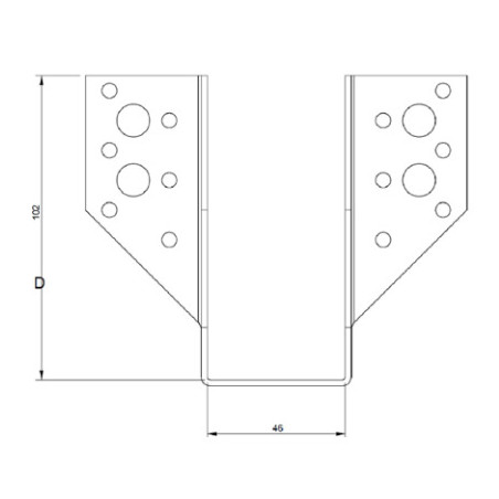1 x Supporto per travi a forma di U con Alette Esterno 46X102 Acciaio Zincato Nero