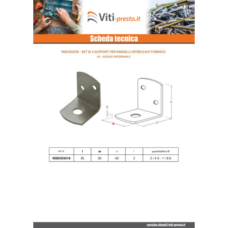 1 x Set di 4 staffe a L per pannelli intrecciati senza vite 35X30X40 con
