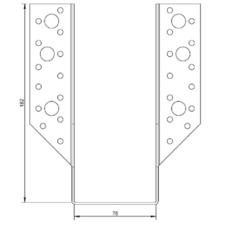1 x Supporto per travi a forma di U con Alette Esterno 75X182 Acciaio Zincato Nero