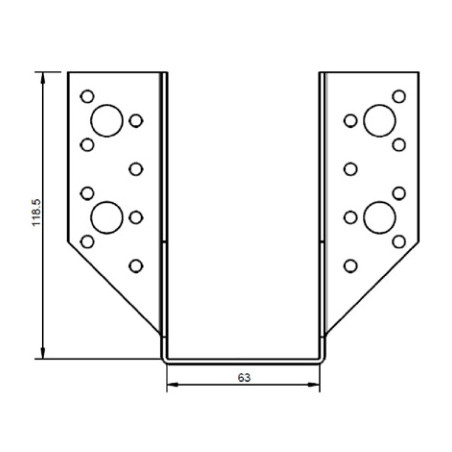1 x Supporto per travi a forma di U con Alette Esterno 63X118 Acciaio Zincato Nero