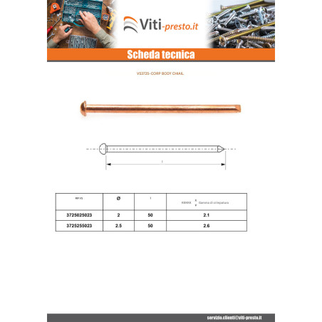1 x Chiodo della carrozzeria Rame 2,5X50