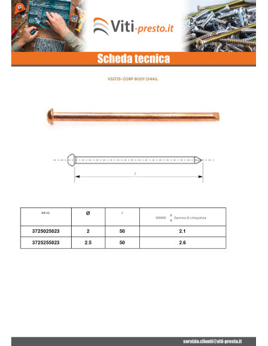 1 x Chiodo della carrozzeria Rame 2X50
