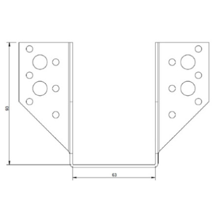1 x Supporto per travi a forma di U con Alette Esterno 63X98 Acciaio Zincato Nero