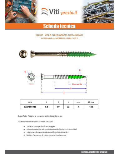 1 x Vite Per Decking Testa Forata T25 5,5X60...