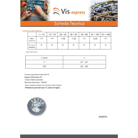 1 x Viti per legno TEKOR Testa Forata Dentellato 6X180 Filettata Su 70 T30 Zincate cut Chiodo Anti-Spacco 17