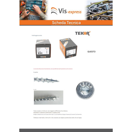 1 x Viti per legno TEKOR Testa Forata Dentellato 6X180 Filettata Su 70 T30 Zincate cut Chiodo Anti-Spacco 17