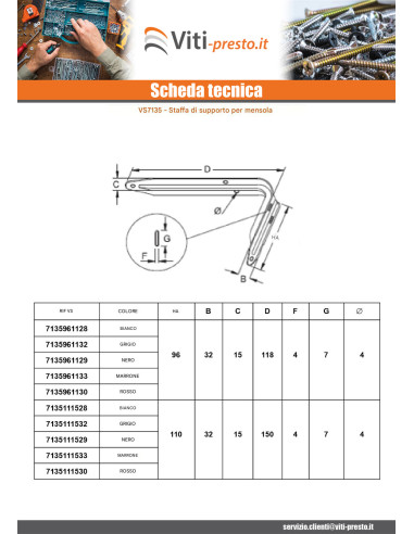 1 x Staffa per mensola 140X200 Grigio