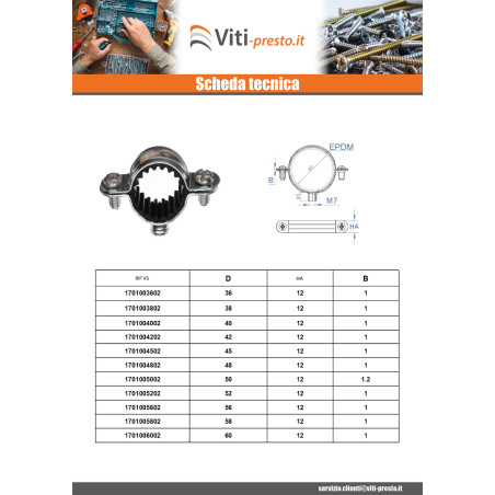 1 x Semplice collare di fissaggio insonorizzato M7X150 Diametro 30 Zincate