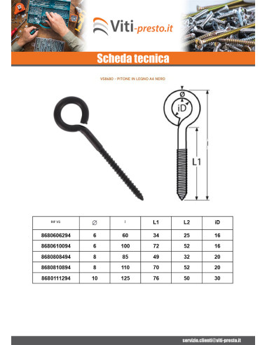 1 x Golfare A Vite Legno Acciaio Inox A4 Nero...