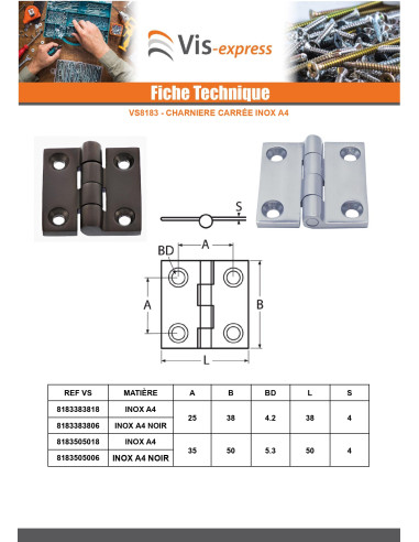 1 x Charni re Quadrata 50X50 Acciaio Inox A4 Nero