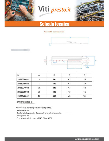 1 x Sospensione Lunghezza 170 Zincate