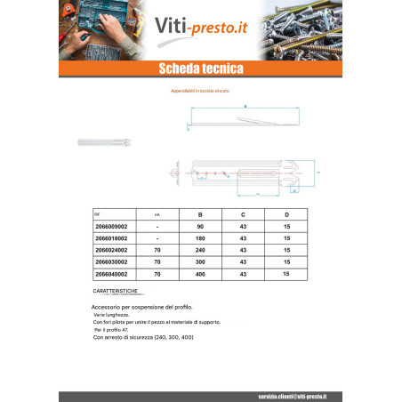 1 x Sospensione Lunghezza 170 Zincate