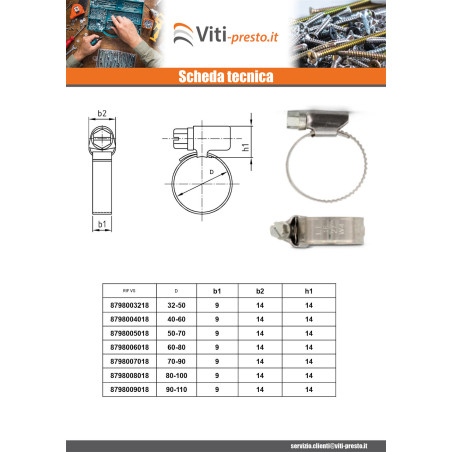 1 x Fascetta Acciaio Inox W5 Diametro 16 con 27 larghezza di banda 9