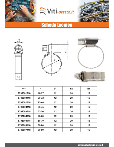 1 x Fascetta Acciaio Inox W5 Diametro 16 con 27...
